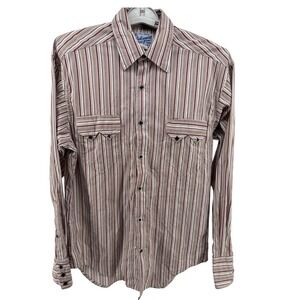 VTG Rockmount‎ Ranch Wear Mens S Western Shirt Red Tan Striped Diamond Snap USA